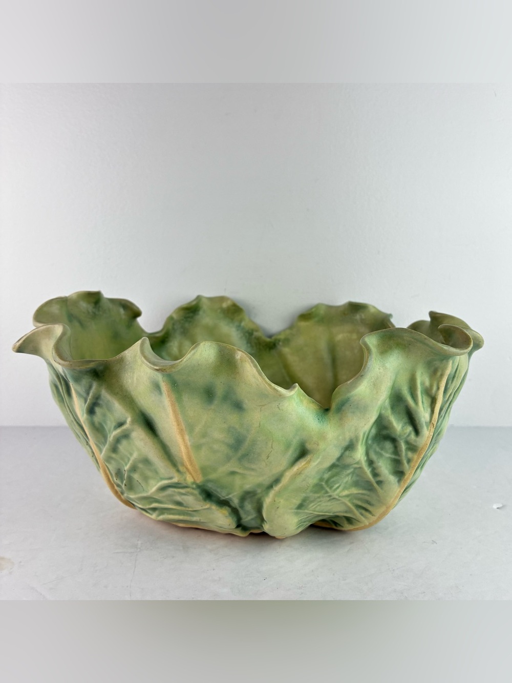Hand Crafted Lettuce/Cabbage Leaf Large Ceramic Salad Bowl